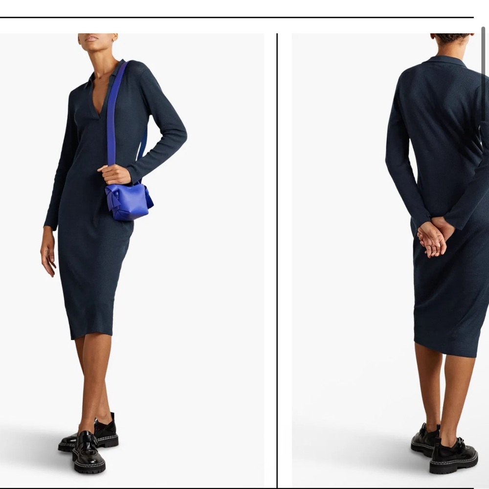 JAMES PERSE Navy Ribbed Linen-Blend Midi Dress Size 3 / Large‎